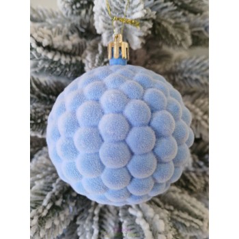 Новогодний шар в бархате "Бульбашка" Ø80мм голубой, цена за набор 4шт